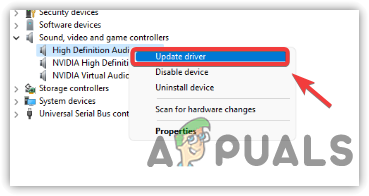 Clicking Update Driver