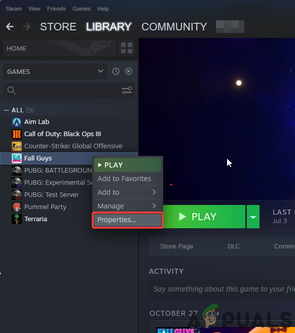 Right click on Fall Guys and open properties