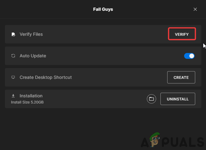 Click Verify to start verifying Fall Guys