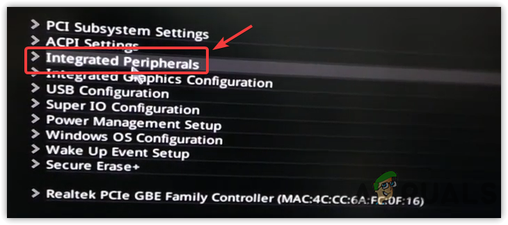 Go to Integrated Peripherals