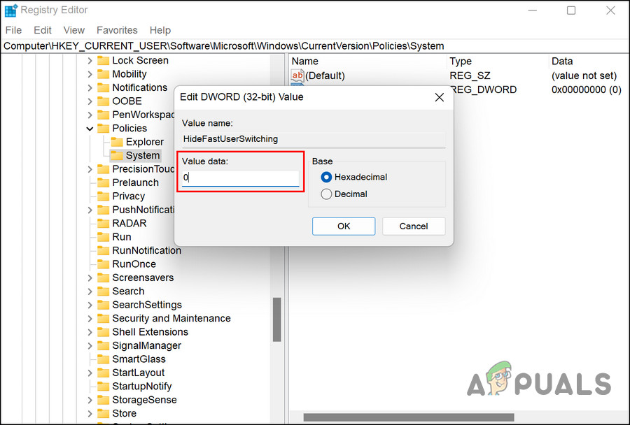 Change the value data of the DWORD value