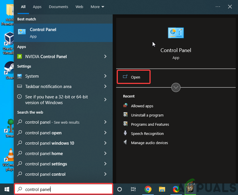 Opening Control Panel