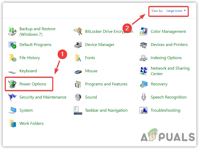Navigating to Power Options