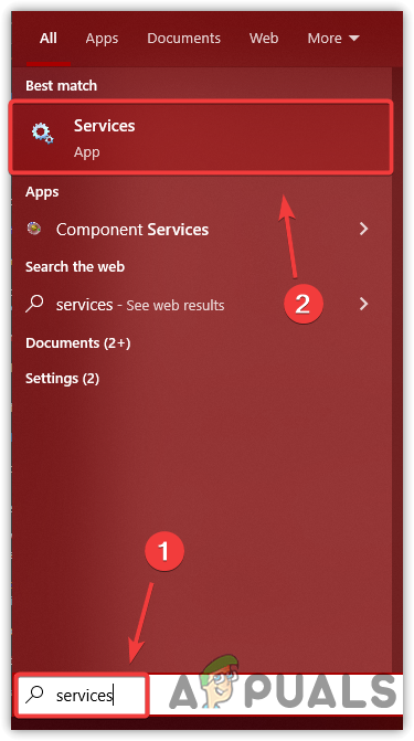 Navigating to Services Window