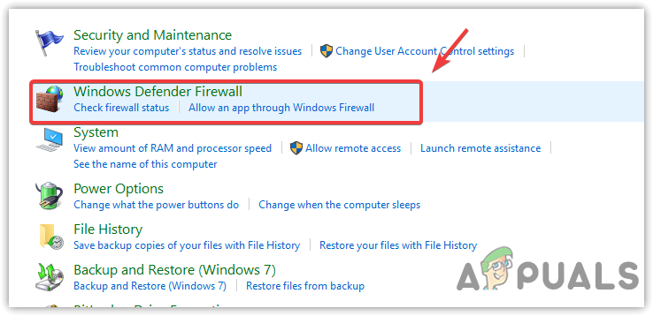 Navigating to Windows Defender Firewall