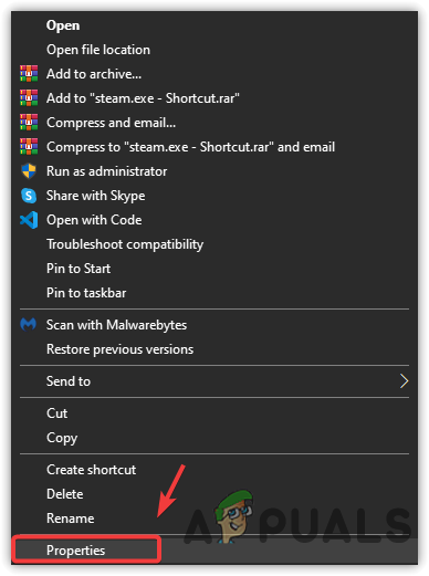 Opening Shortcut Properties