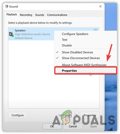 Opening Speaker Properties
