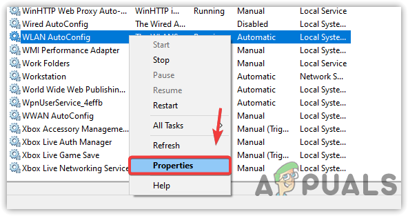 Opening WLAN AutoConfig Service Properties