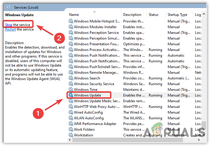 Stopping Windows Update Service