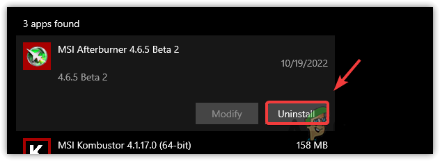 Uninstalling MSI Afterburner