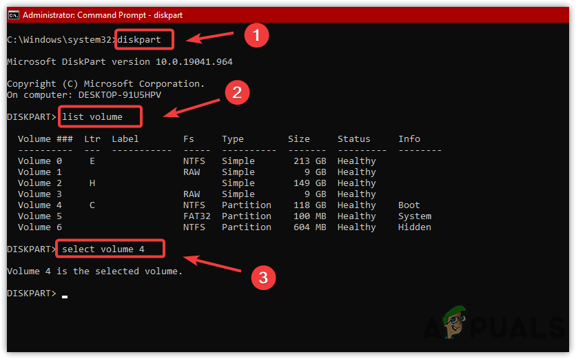 Using Diskpart Volume