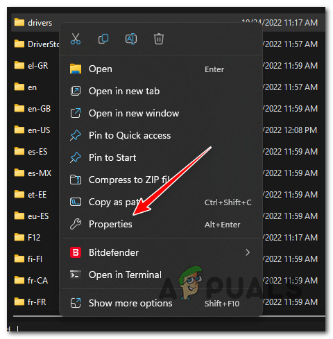 Access the Properties screen of drivers
