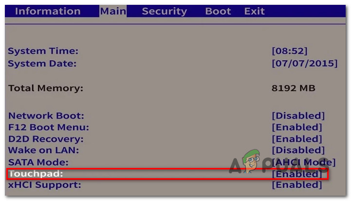 Enable the Touchpad menu from BIOS Settings
