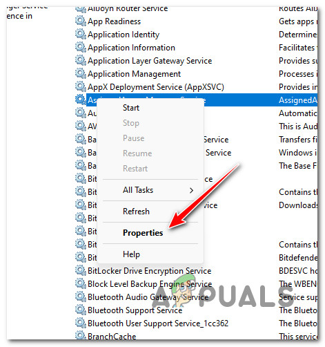 Accessing the Properties screen of AsusCertService