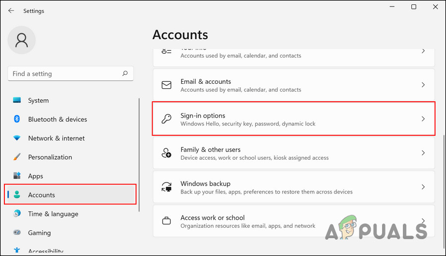 Click on Sign in options