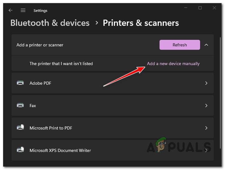 Adding a new printer manually