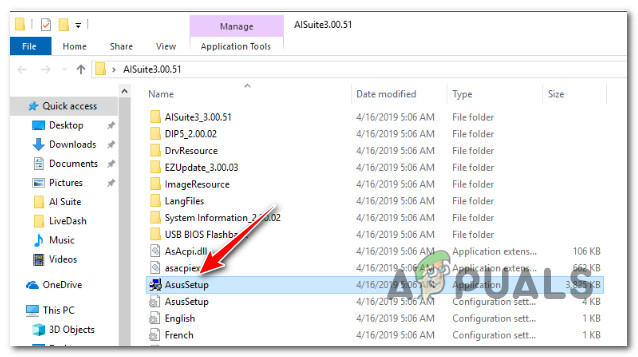 Run the AsusSetup executable with administrative access