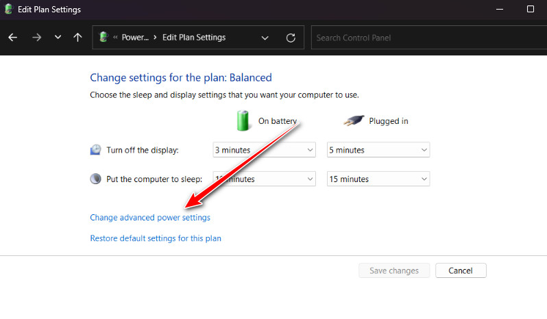 Change the advanced power settings
