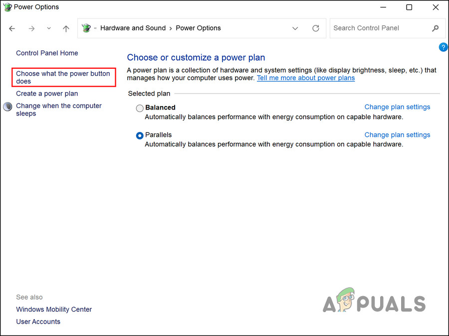 Modify the power options