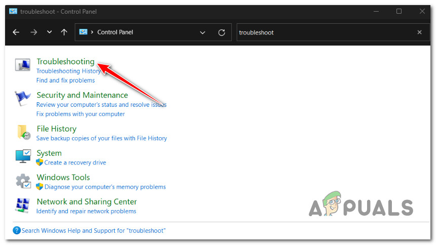 Click on Troubleshooting