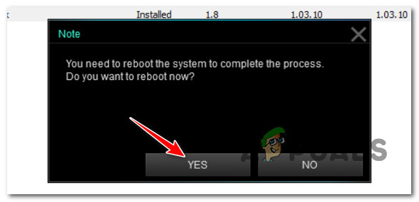 Confirm the reboot operation