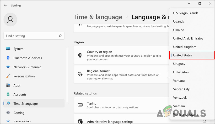 Pick United States as the region