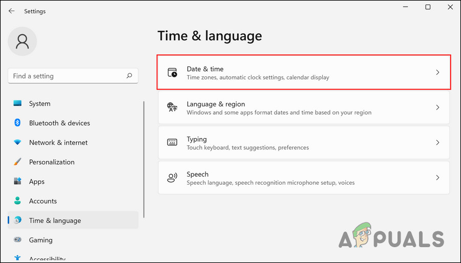 Click on the Date & time option