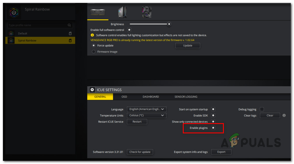 Disable plugins for iCUE