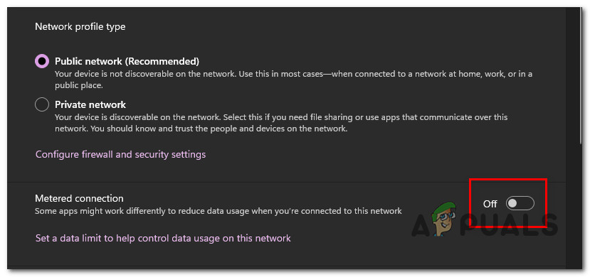 Disable the Metered Connection Feature