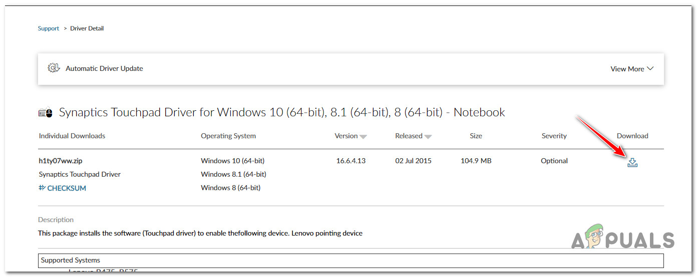 Downloading the dedicated touchpad driver