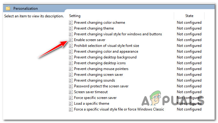 Double-click on "Enable Screen Saver" policy