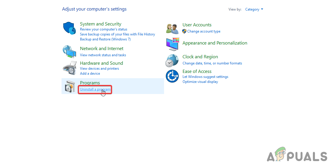 Click on uninstall a program