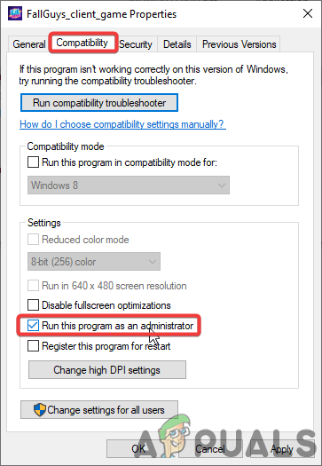 Go to Compatibility tab and check "Run this program as an administrator". 