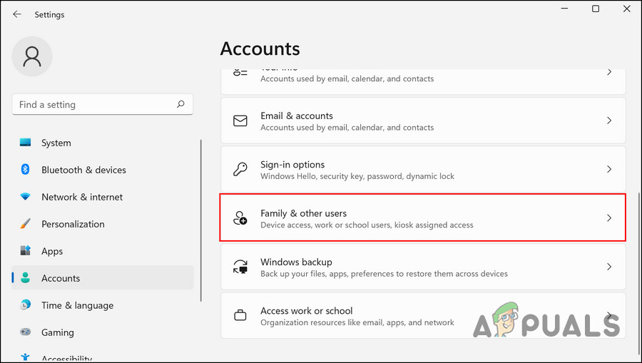 Choose Family & other users 