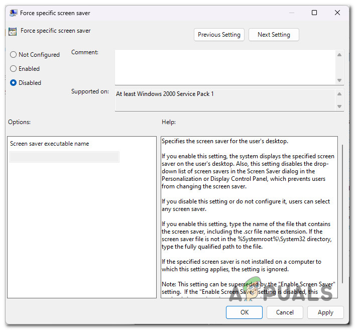 Configuring the 'Force a specific screen saver' policy