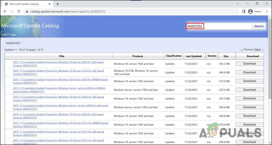 Search for the update