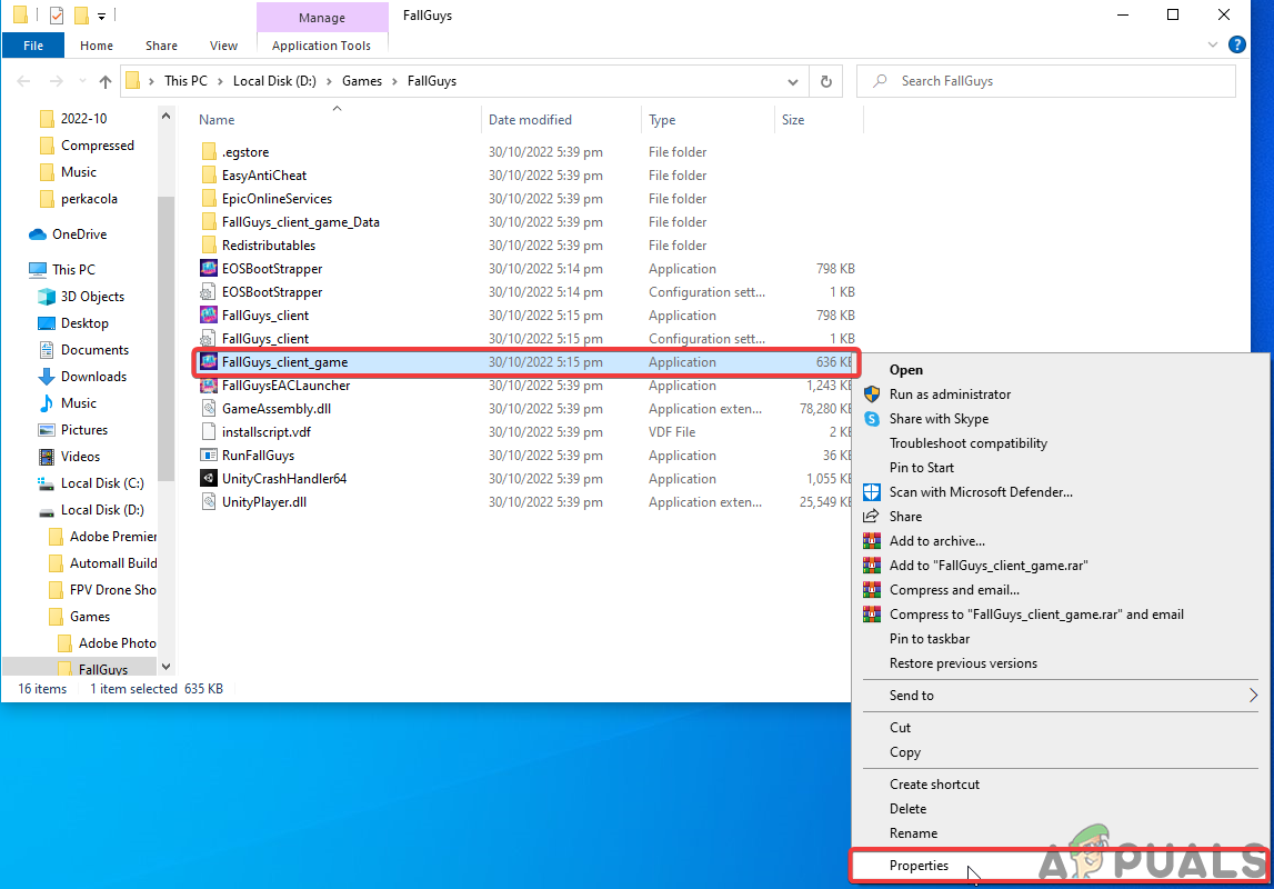 Go to Fall Guy properties