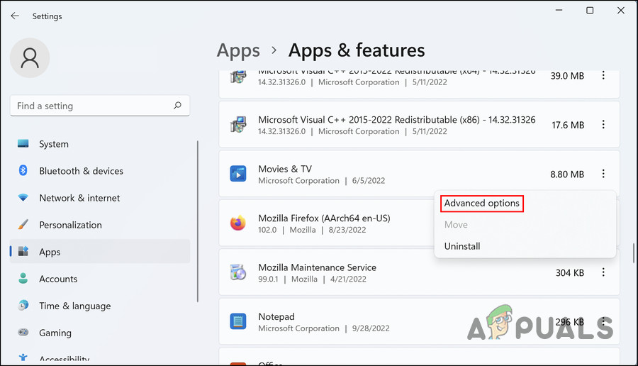 Choose Advanced options for Movies & TV 
