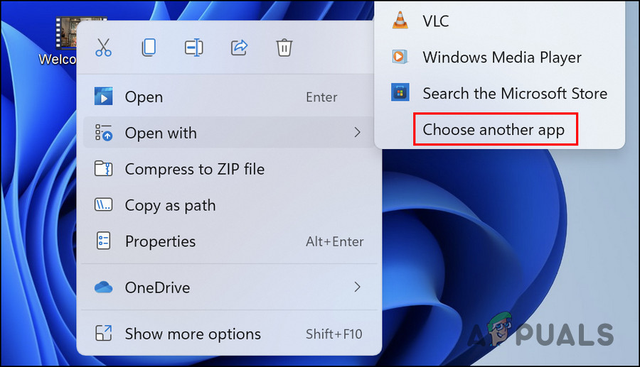 Choose an app to open the video file