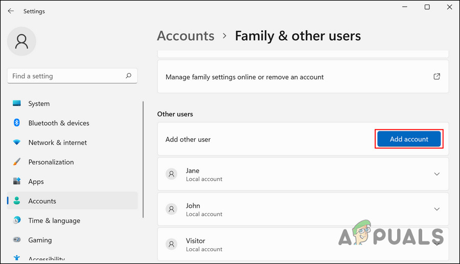 Click on the Add account button
