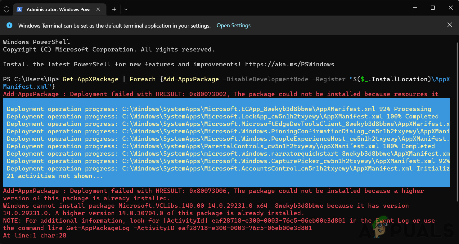 Execute the Powershell command