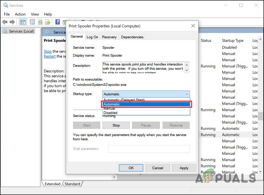 Set the startup type to Automatic