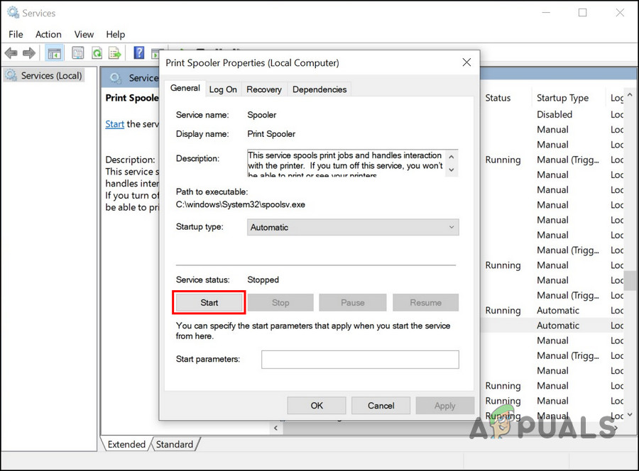 Click on the Start button