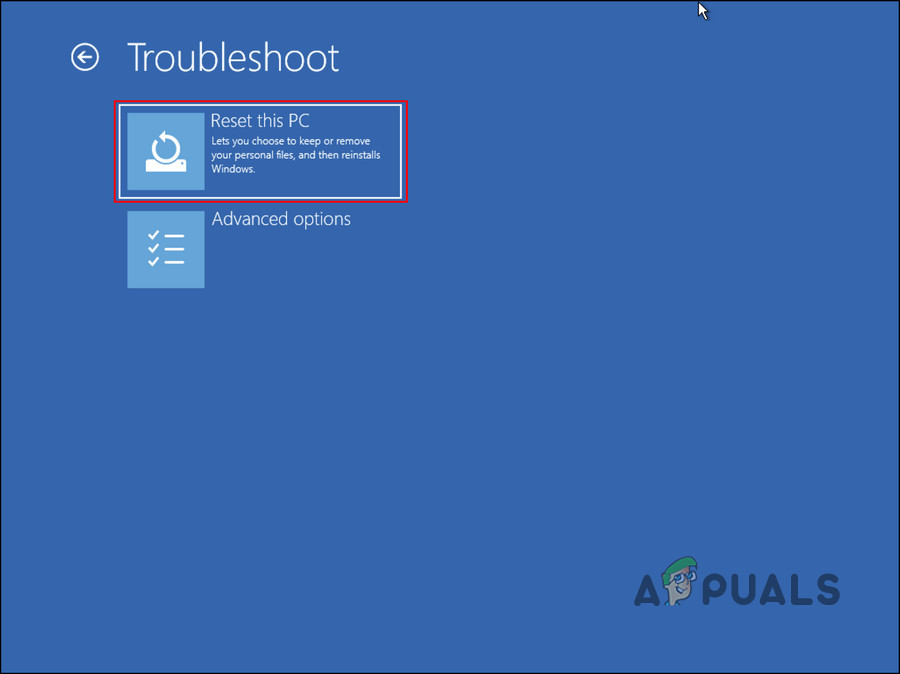 Reset this PC option