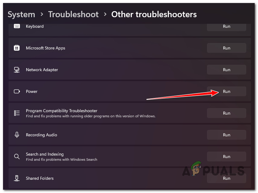 Click on the Power button