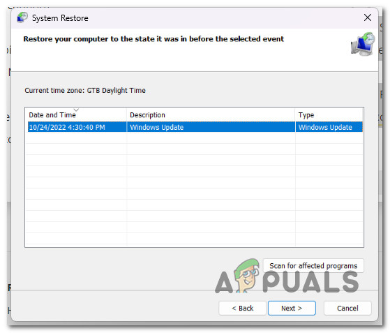 Selecting a viable Restore Point