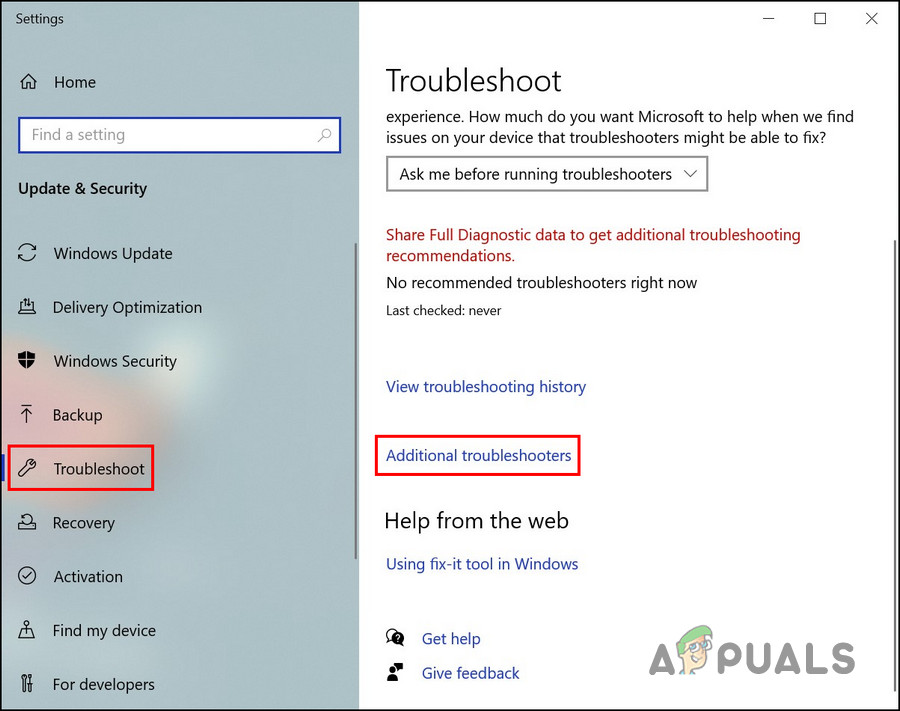 Choose Additional troubleshooters 
