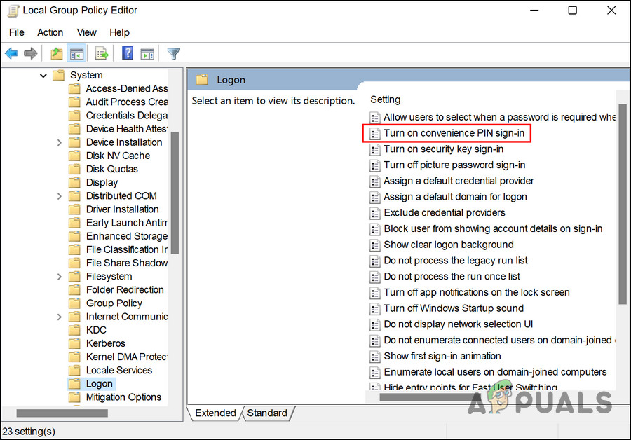 Enable Turn on convenience PIN sign-in