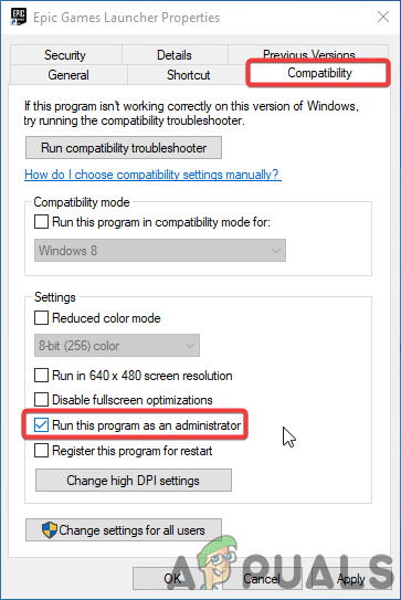 Run Epic Games as Adminstrator