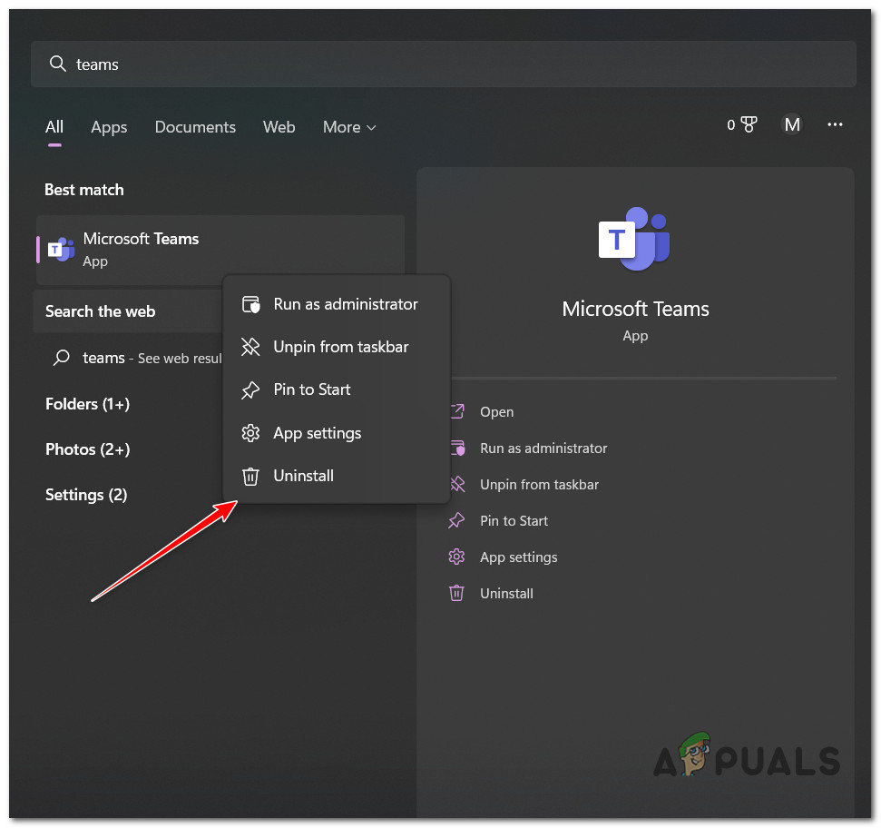 Uninstalling Microsoft Teams